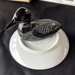 Boma Fait Au Canada Carved Stone Figurine Black & White Loon Duck 3.5 X 3” (WB) - Picture 1 of 3