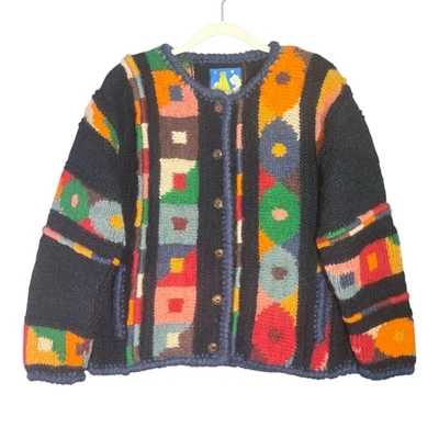 Suéter de Lana Artesanal Newari S/M Cárdigan Tejido Geométrico Nepal Arte para Usar Foto 1 de 4