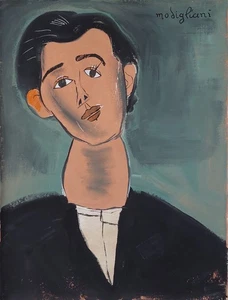 Pintura al óleo modernista italiana firmada por Amadeo Modigliani sobre lienzo-arte figurativo - Imagen 1 de 4