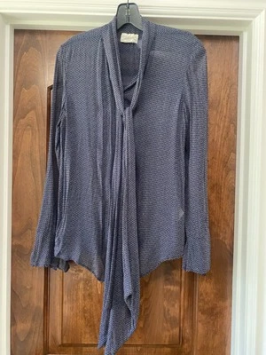 Denim & Supply Ralph Lauren Diamond Tie Neck Sheer  Button Down Blouse Blue Sz M - Image 1 of 4