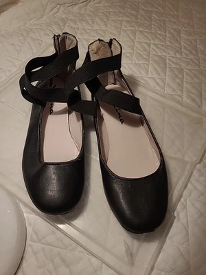 Zapato Nina Niñas Negro Ballet Plano Cremallera Correas al Tobillo Talla 4m Cuero Usado Foto 1 de 4