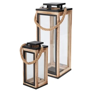 2-teiliges Laternen-Set aus Holz mit Metalldach Deko-Laternen 32 + 50 cm hoch - Bild 1 von 6