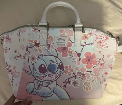 Loungefly Disney Lilo & Stitch Satchel Scrump Cherry Blossoms Floral Purse Bag - Image 1 of 4