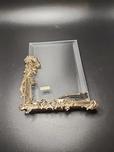Vintage Beveled Glass Photo Frame Gold Floral Metal Accent & Stand 5"x 5 &3/4" - Picture 1 of 10