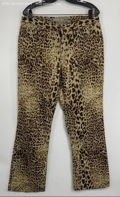 全新带标签 Jones New York 女式米色棕色动物印花喇叭裤牛仔裤 14 码 — 第 1/4 张图片