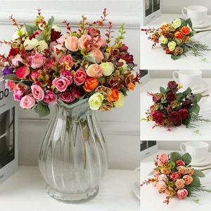 Artificial Flowers Bunch Floral Fake Silk Bouquet Wedding Party Grave Home Decor - Picture 1 of 18