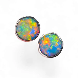 Tjunmi' Australian Stud Opal Earrings Inlay 925 Silver Jewelry 8mm 5.2ct O64 - Picture 1 of 6