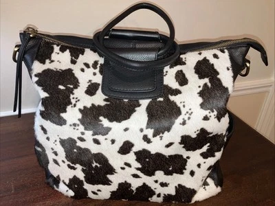 Bolso de mano HOBO International Render estampado de vaca negro blanco pelo de becerro falta correa ~ Foto 1 de 4