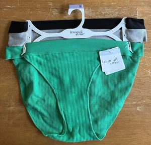 3 Paar Tranquil & True Damen 1X String Bikini Höschen Unterwäsche Grün Grau - Bild 1 von 7
