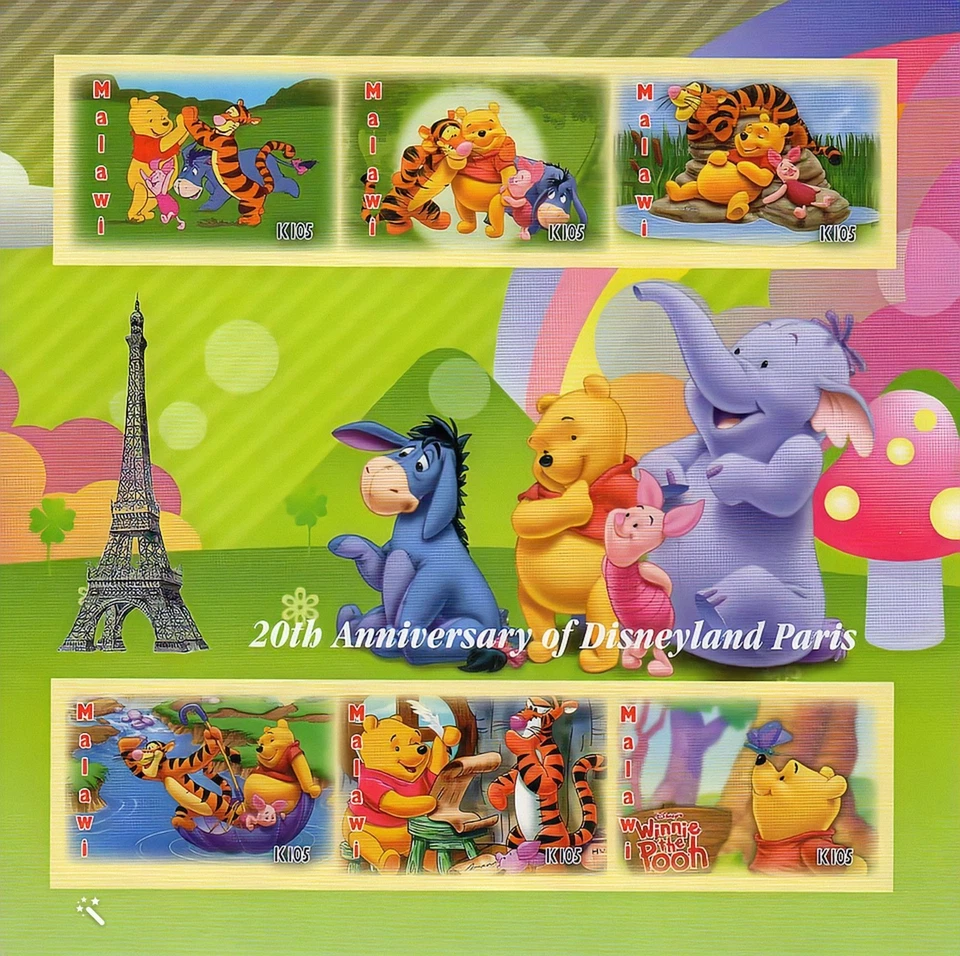 Winnie The Pooh DISNEY 20th.Ann.Disneyland Paris Sheet (6) IMPERF. MALAWI 2012 - Image 1 of 1