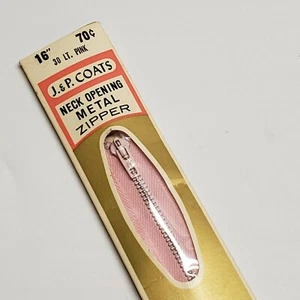 J & P Coats Vintage Metal Zipper Light Pink Mauve 16" metal neck MADE IN USA - Picture 1 of 3