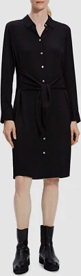 $575 Theory Women Black Tie-Front Silk Shirtdress Size Medium - Image 1 of 4
