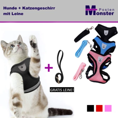 Hundegeschirr Katzengeschirr mit Leine Brustgeschirr Haustier Pet reflektierend - Bild 1 von 4