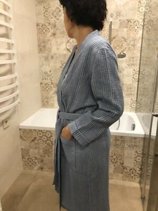 Pure Natural Waffle Linen Unisex Bathrobe Waffle Linen Robe With a Belt Soft Eco - Picture 1 of 12