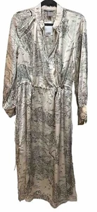 H&M Evening Party Dress Maxi V-neck Tie Waist Side Slit Shiny LS Sleek Forma NWT - Picture 1 of 13