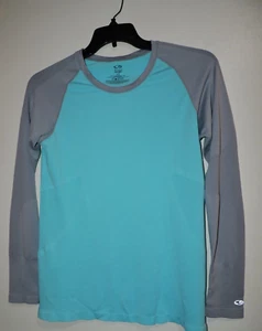 Champion C9 Duo Dry Athletic Tee Lg Raglan Sleeve Nylon Gym Top Teal/Gray SZ L - Picture 1 of 2