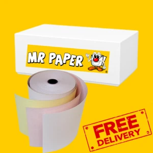 76mm - 76mm 3 Ply White / Pink / Yellow Till Rolls - Box of 20 Rolls - Picture 1 of 2