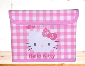 Sanrio Hello Kitty Gingham Folding Storage Box Faux Leather Lidded Organizer Bin - Picture 1 of 16