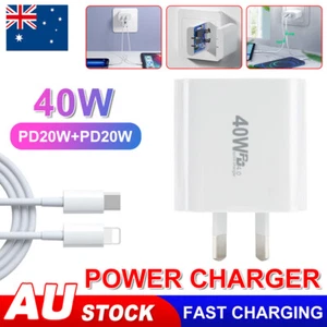 Dual Type C Fast Wall Charger USB C To C Cable Power Adapter For iPhone Samsung - Picture 1 of 12