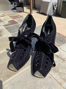 Rupert Sanderson Black Velvet Open Toe Ribbon Heels EU 39.5 - Picture 1 of 5