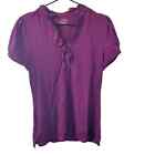 Vintage Old Navy Womens Sz L Short Sleeve T Shirt Purple Ruffled Neckline