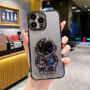 For Various Phone Cute Star Astronaut Stand Case 6D Plating Cartoon Holder Cover - Picture 1 of 14