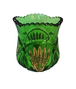 Jarrón Heisey EAPG de vidrio verde esmeralda piña y abanico con soporte para cuchara apio de 4" - Imagen 1 de 13