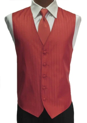 Men's After Six Radar Tomato Red Tuxedo Vest with Long Tie Free Shipping Size M - Image 1 of 4