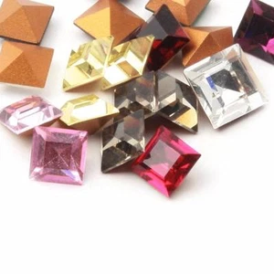 Lot (18) 8mm Czech vintage square faceted glass rhinestones  - Picture 1 of 2