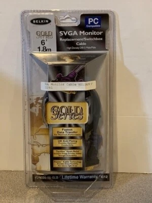 NEW Belkin Gold Series 6 ft SVGA Monitor Cable with Gold Plated Connectors - Image 1 of 4