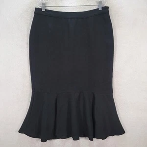 Black Stretch Ruffle Flare Hem Womens Skirt Cocktail Midi Mermaid Chic Size 14 - Picture 1 of 19