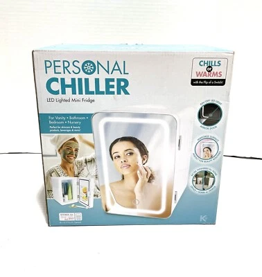 Personal Chiller LED Cooseon Mini Fridge with Mirror Door Chill or Warm - White - Image 1 of 4