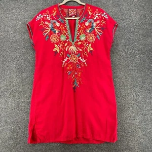 Johnny Was Kleid Damen S Leinen rot Arielle bestickt Blumen Tunika Boho Western - Bild 1 von 10