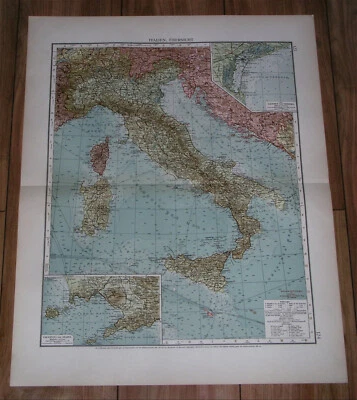 1914 ORIGINAL ANTIQUE MAP OF ITALY TUSCANY SICILY ROME NAPLES VENICE CALABRIA - Image 1 of 4