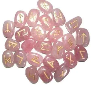 Rose Quartz Rune Crystal Stones Set Elder futhark Reiki Healing gemstone 25 Pcs - Picture 1 of 3