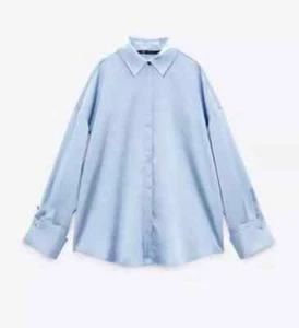 Zara Womens Satin Blouse Shirt XS Blue Long Sleeve Button Up 8614/845 NWT - Picture 1 of 8