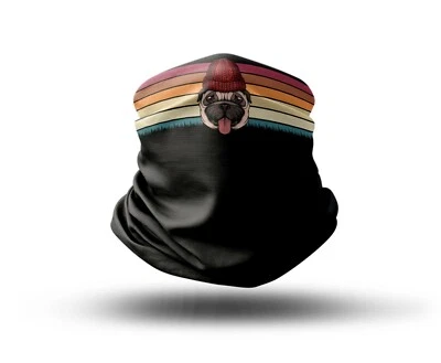 Washable Fabric Face Cover Neck Gaiter Unique Print Retro Pug Design EU Made - Image 1 of 4
