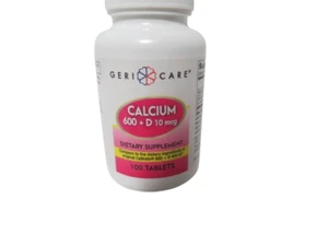 Geri Care Calcium 600mg Plus Vitamin D 10 Mcg 100 Tablets Exp 02/26 Factory Seal - Picture 1 of 11