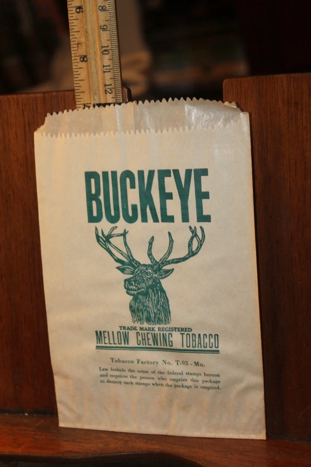Antiguo paquete vacío de bolsa de tabaco para mascar Buckeye  Foto 1 de 2