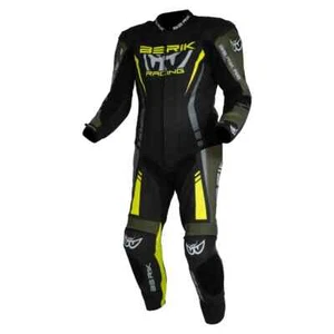 Berik Race Suit 1 Piece Leathers Sicily BESIC1752 Black/Army/Hi-Vis Size 52 - Picture 1 of 2