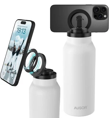 32oz Stainless Steel Water Bottle With Magnetic Phone Tripod Mount,Hot 12H &Cold - Image 1 of 4