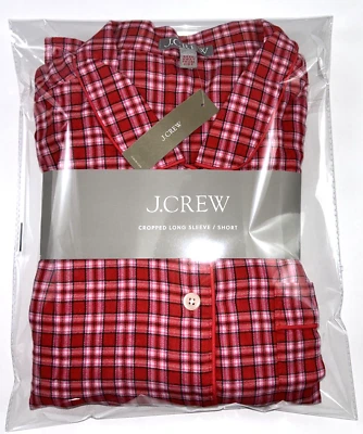 全新 J.CREW XL 码女式睡衣短裤套装红色粉红色格子拉丝斜纹布 98 美元 — 第 1/4 张图片