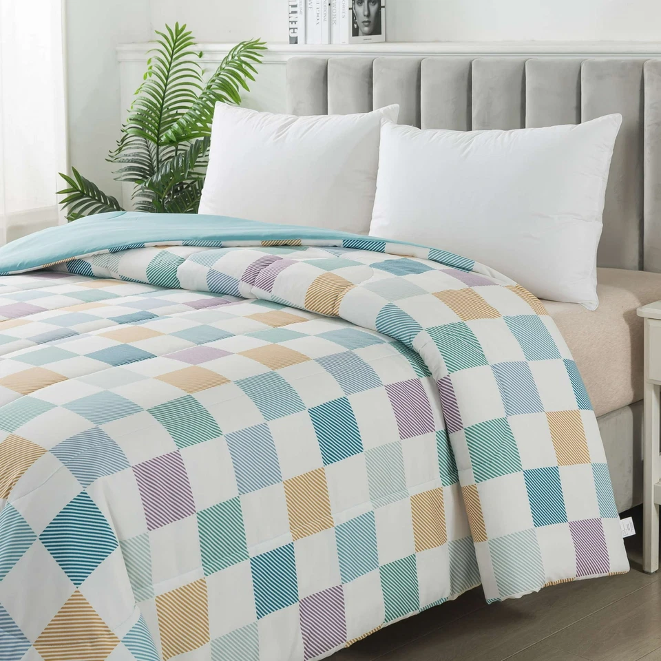 Edredón reversible de microfibra Mainstays, Multi Check, TXL, adulto, unisex Foto 1 de 4