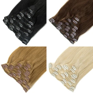8 Haarteile Remy indisches Echthaar Clip In Human Hair Extensions mit 18Clips DE - Bild 1 von 18