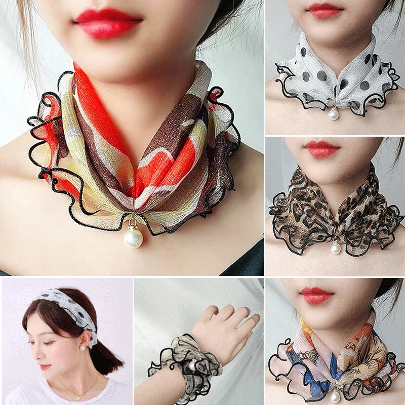 Women Fashion Stretch Lace Scarf Bandana Printed Neckerchief Headband Neck Wrap - Image 1 of 4