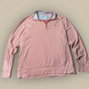 Vineyard Vines Sweater Mens Large Saltwater 1/4 Zip Performance Pink Logo Pima - Picture 1 of 3