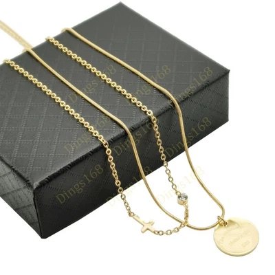 Collar en capas colgante cruzado cadena serpiente/cable hipoalergénico relleno de oro de 18 quilates Foto 1 de 2