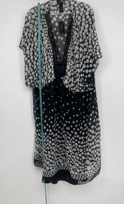Lane Bryant Womens Black White Polka Dot V-Neck Sheer Fit & Flare Dress Sz 26/28 - Image 1 of 4