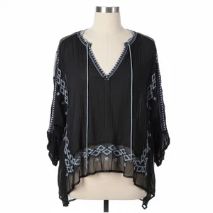Free People Eden Azteken schwarz bestickt Netz Tunika Bluse Top Boho Festival Medium - Bild 1 von 9