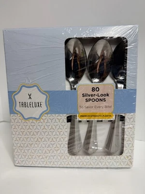 Tableluxe - 80 pc silver-look plastic spoons (4 box set - 320 spoons) - Image 1 of 4